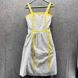Robin Dress Women Small White Eyelet Sundress Yellow Polka Trim Summer